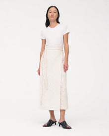 Another Tomorrow Tweed Wrap Skirt in Cream – Cotton Women's Skirt