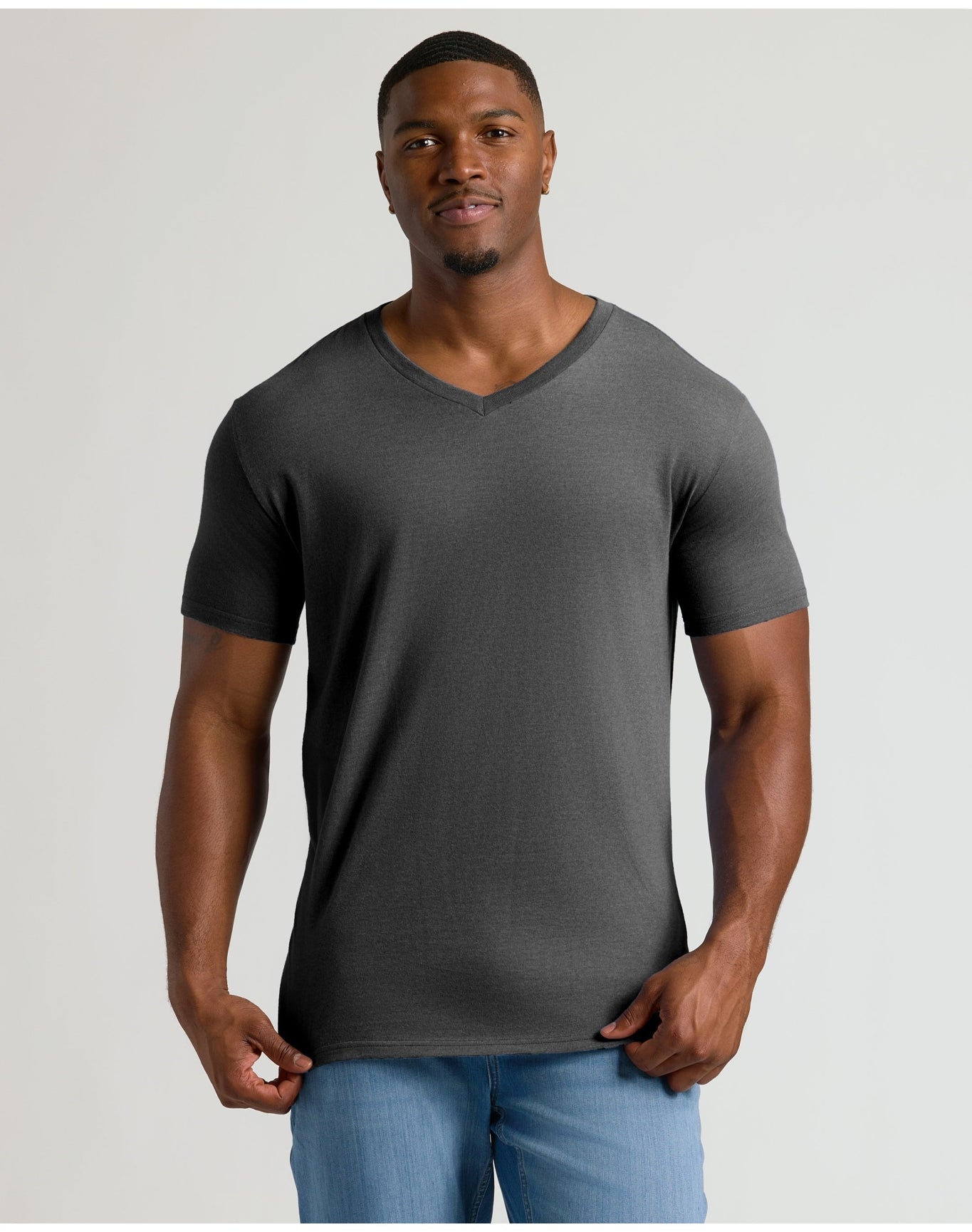 Tall Short Sleeve Classic V-Neck | Charcoal Heather Gray