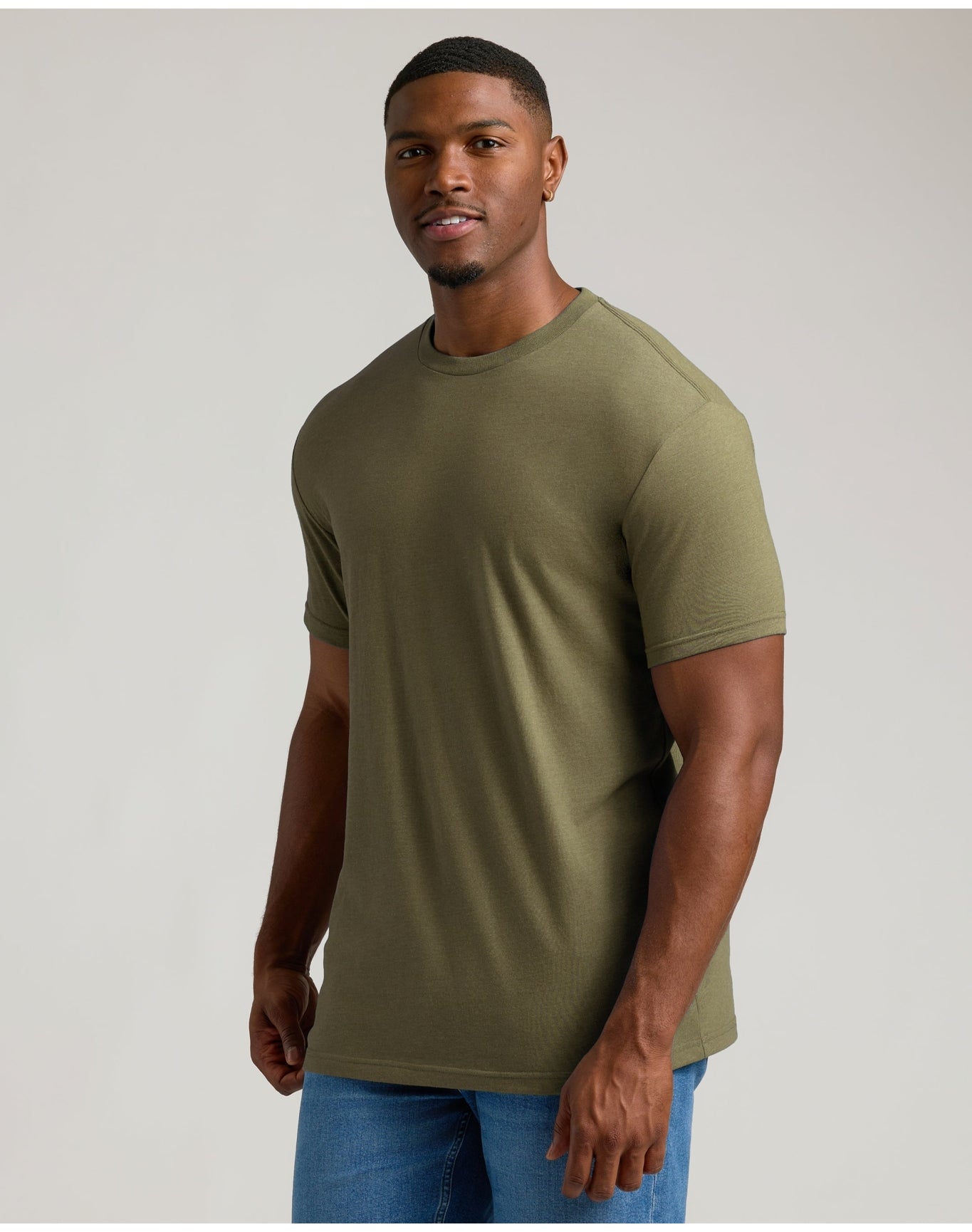 Tall Straight Hem Crew Neck T-Shirt | Heather Military Green
