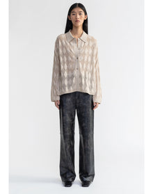 Tamara | Diamond Knit Cardigan Shirt | Hay