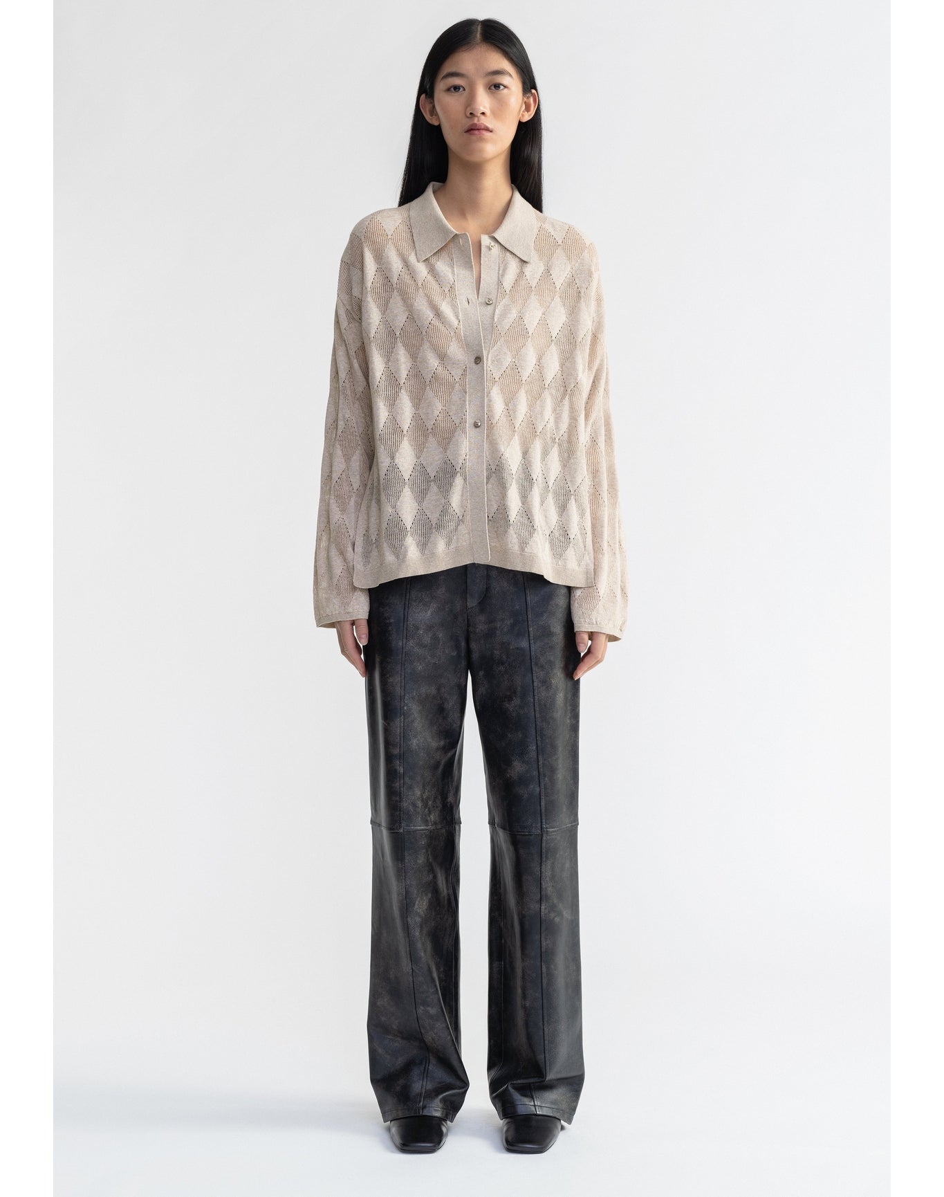 Tamara | Diamond Knit Cardigan Shirt | Hay