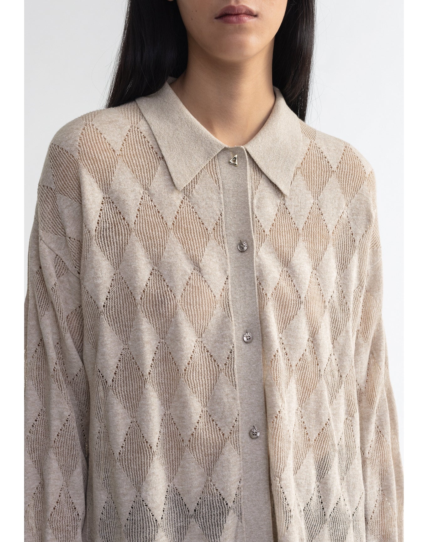 Tamara | Diamond Knit Cardigan Shirt | Hay