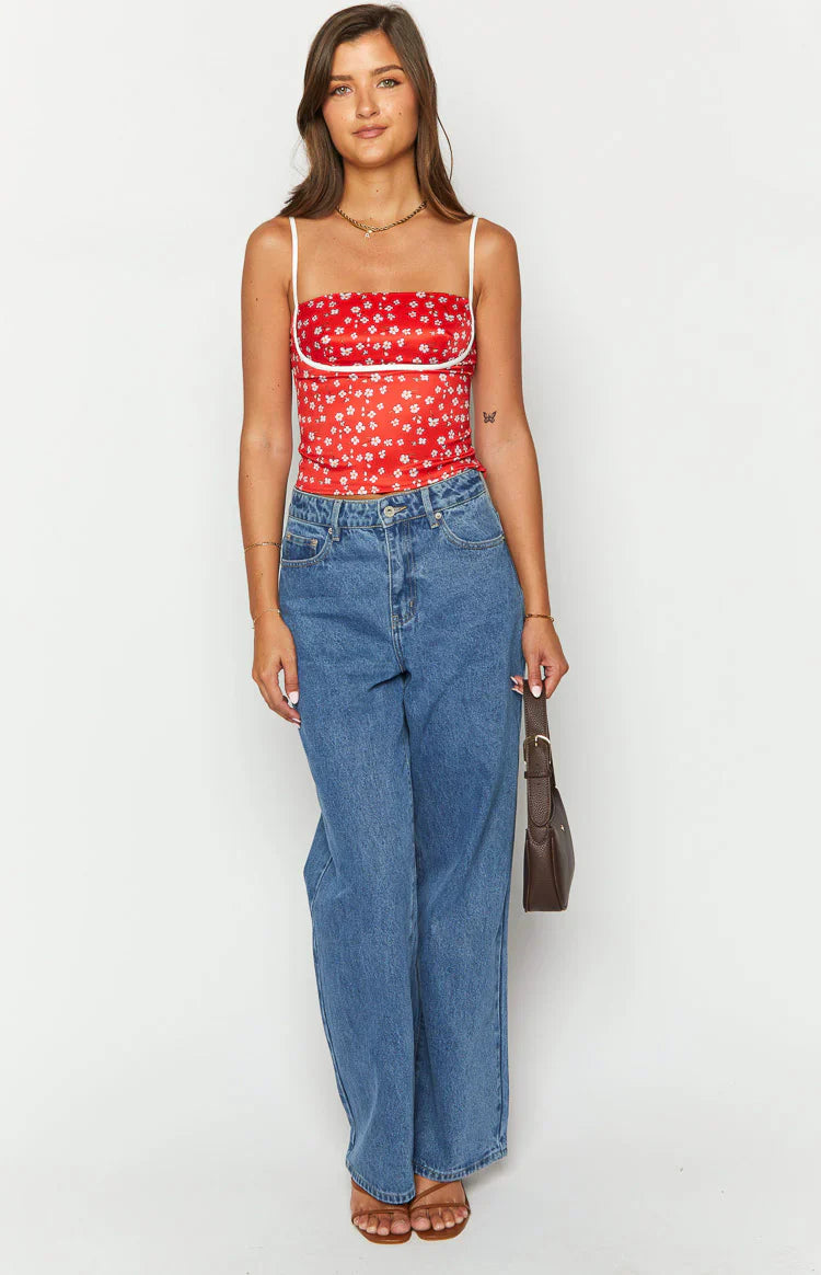 Tamra Floral Low Back Top | Red