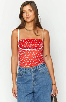 Tamra Floral Low Back Top | Red
