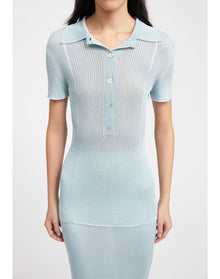 Tate | Ribbed Polo Top | Sky