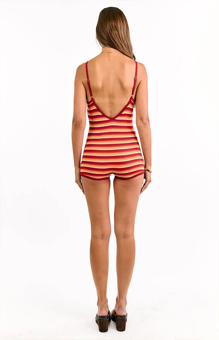 Tatum Knit Playsuit | Orange Stripe