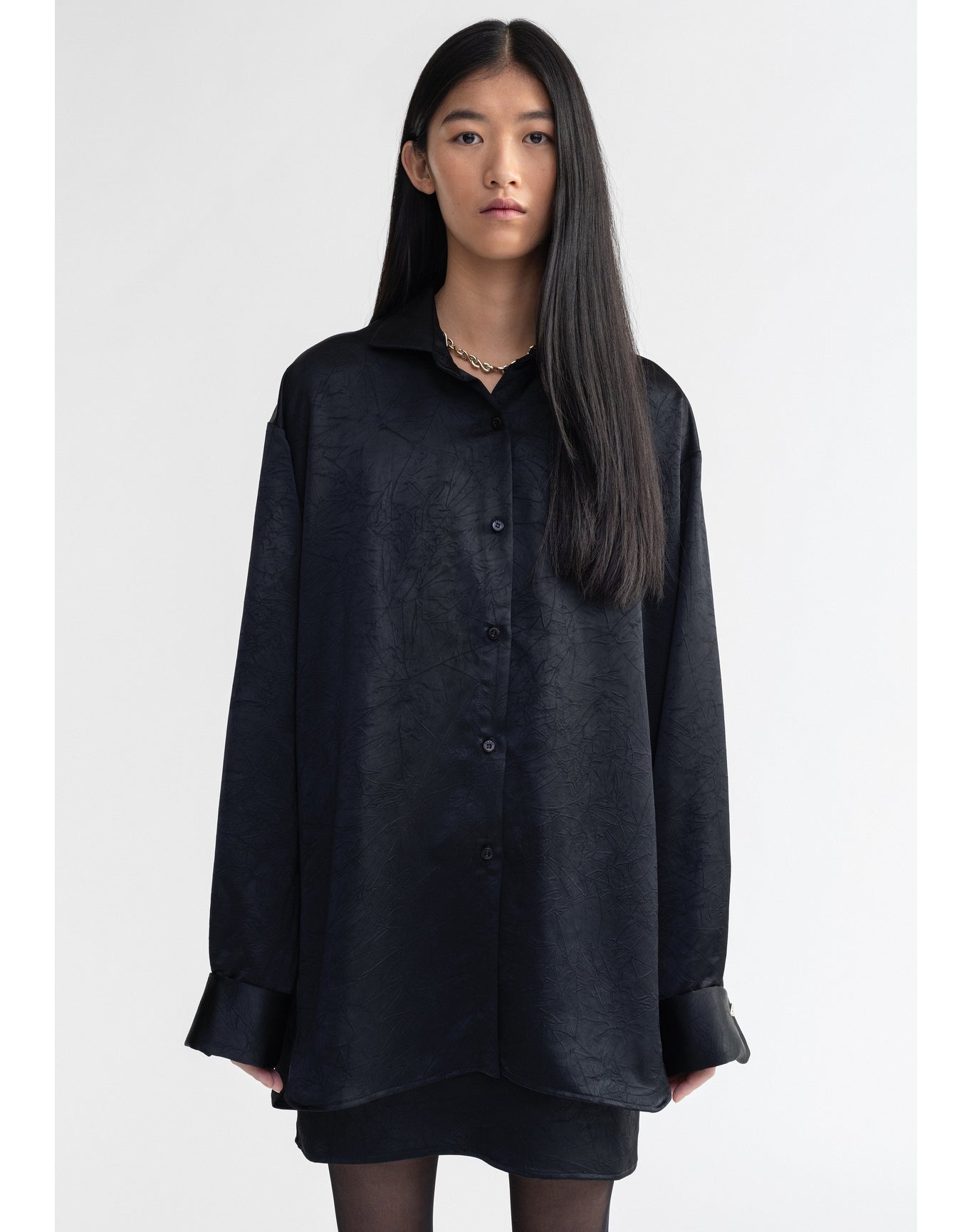 Terre | Oversized Satin Shirt | Black