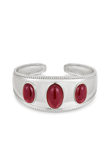 The Shiraz Bangle | Dark Red Cabochon | Silver