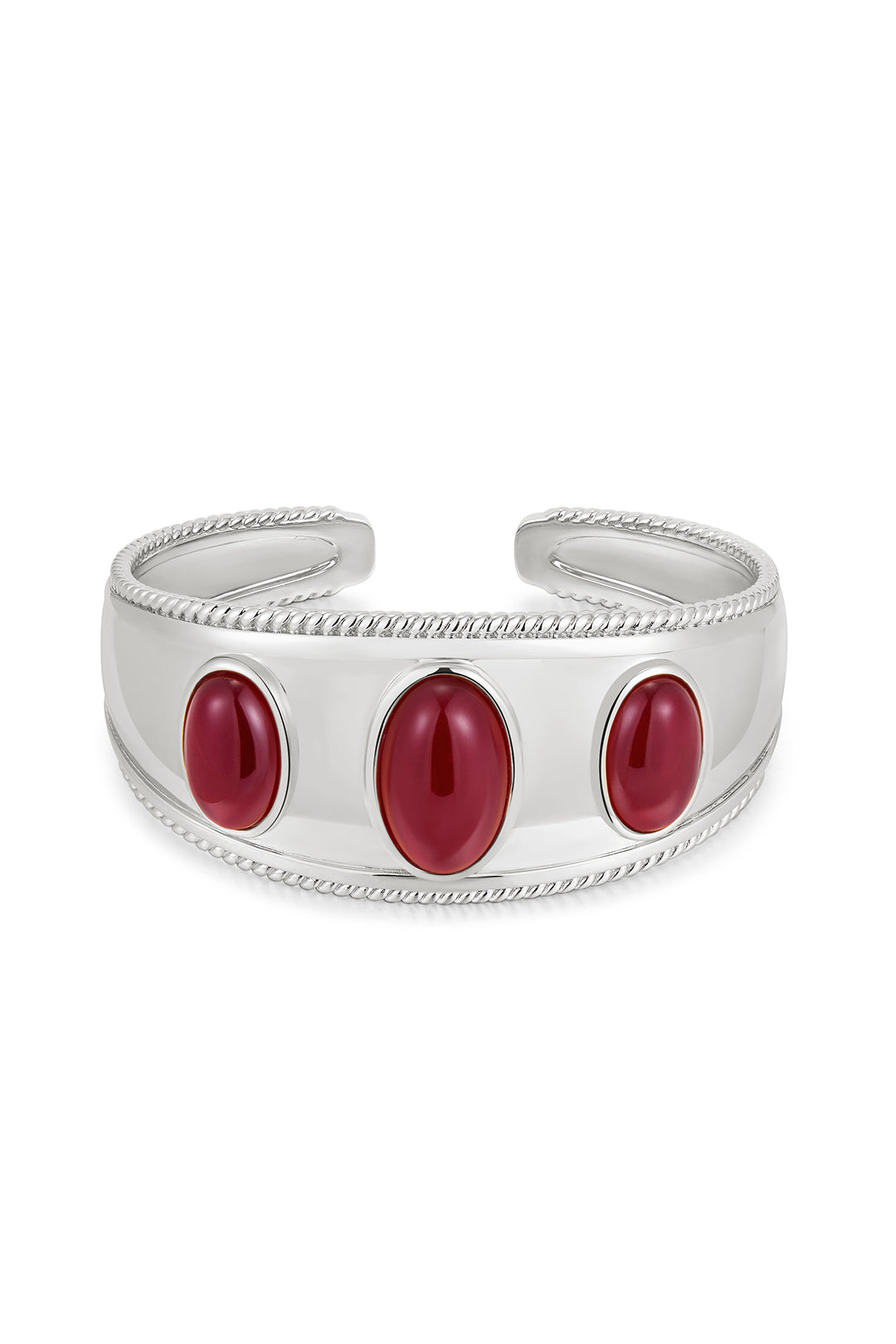 The Shiraz Bangle | Dark Red Cabochon | Silver