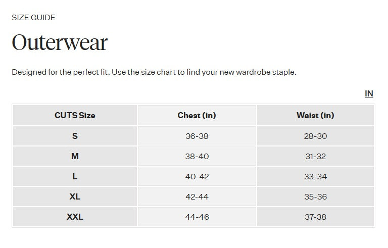 Product size guide
