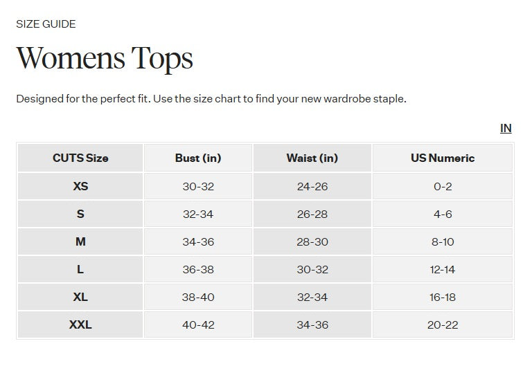Product size guide