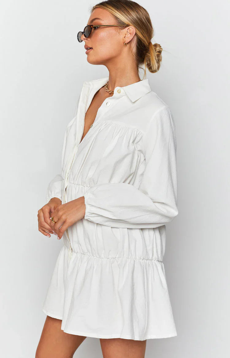 Theodossia Tiered Long Sleeve Dress | White