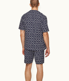 Trevone Towelling Geometric Tile Towelling Sweat Shorts | Midnight Navy