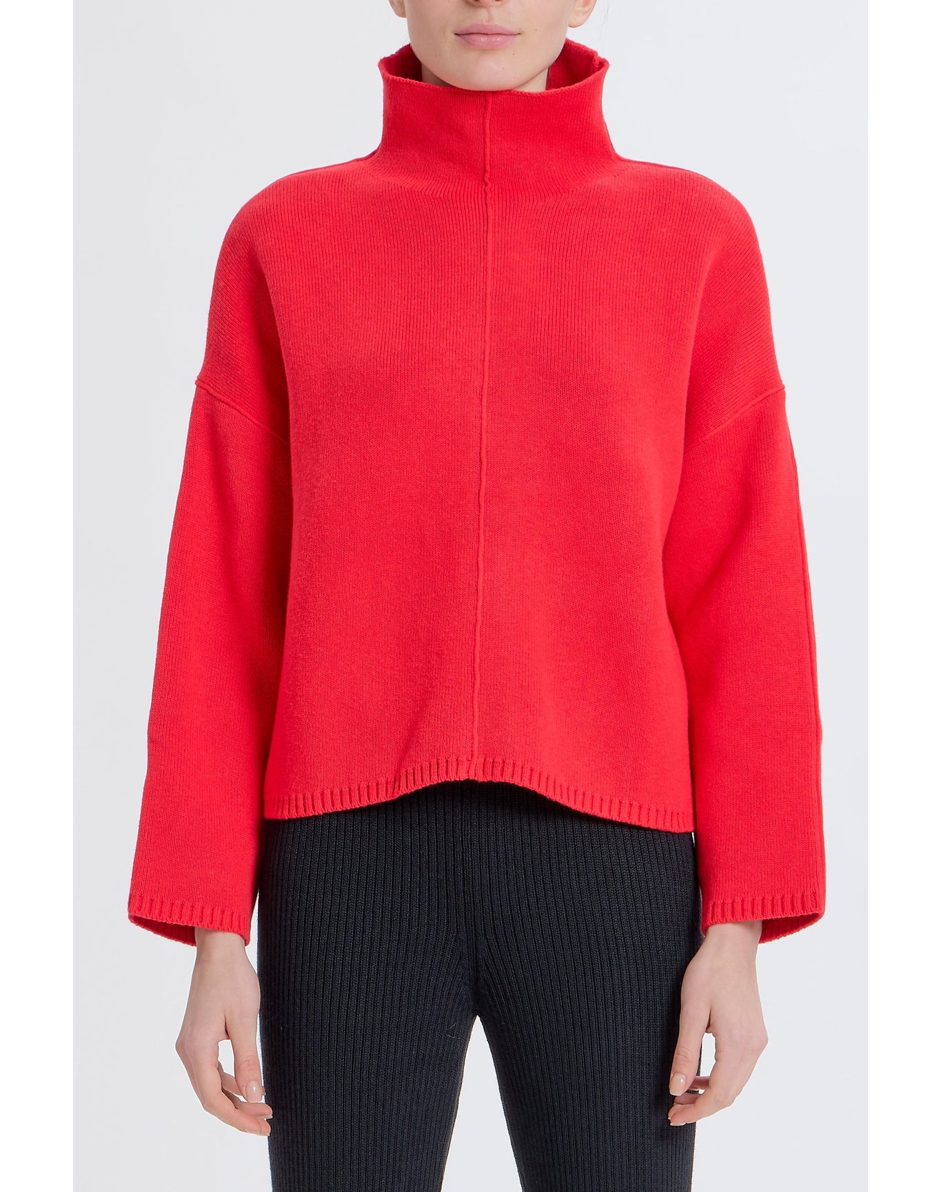 Turtleneck with Piping Details | Red