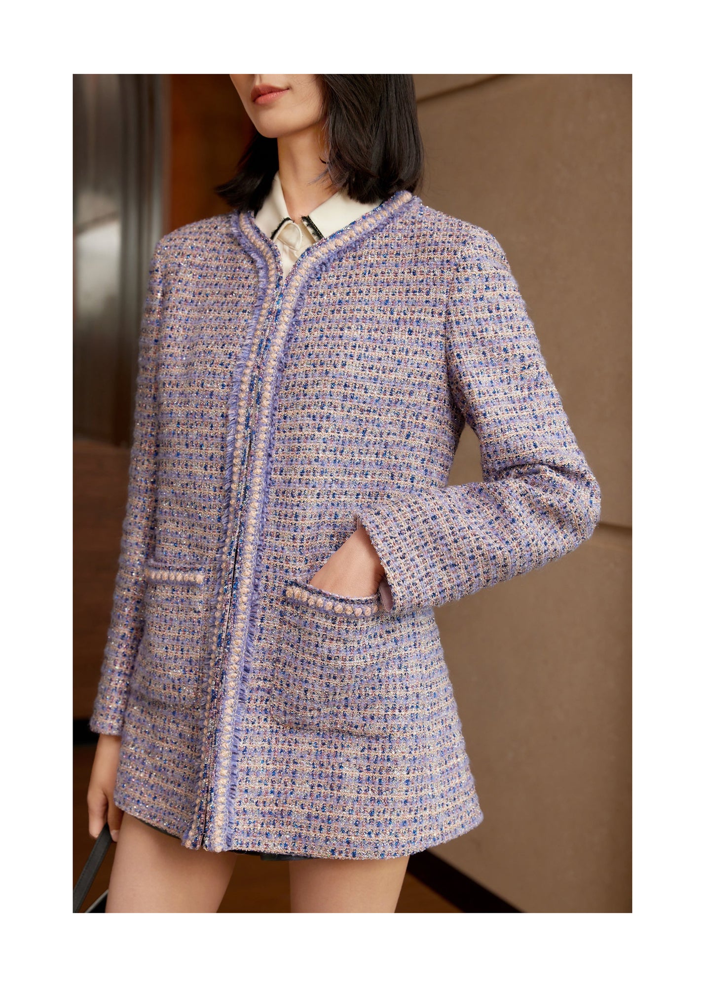 Tweed Parisian-Style Coat | Purple