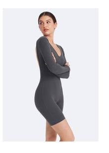 U-back Long Sleeve Bodysuit | Slate Gray