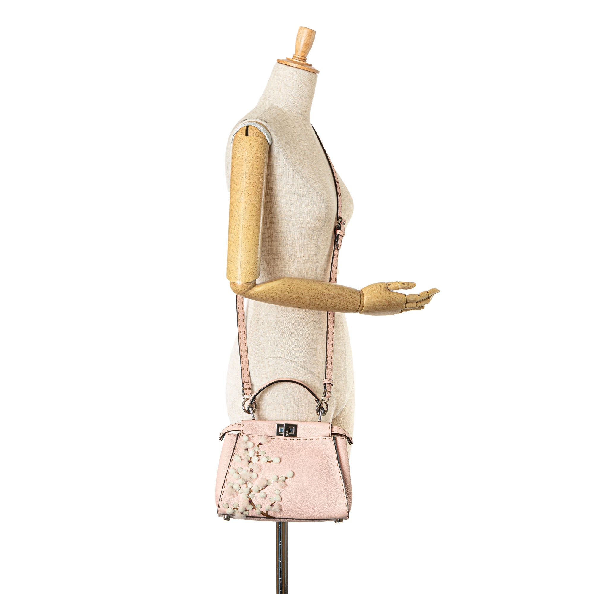 Fendi | Pre-Owned Mini Leather Sakura Selleria Peekaboo Satchel | Pink/Light Pink