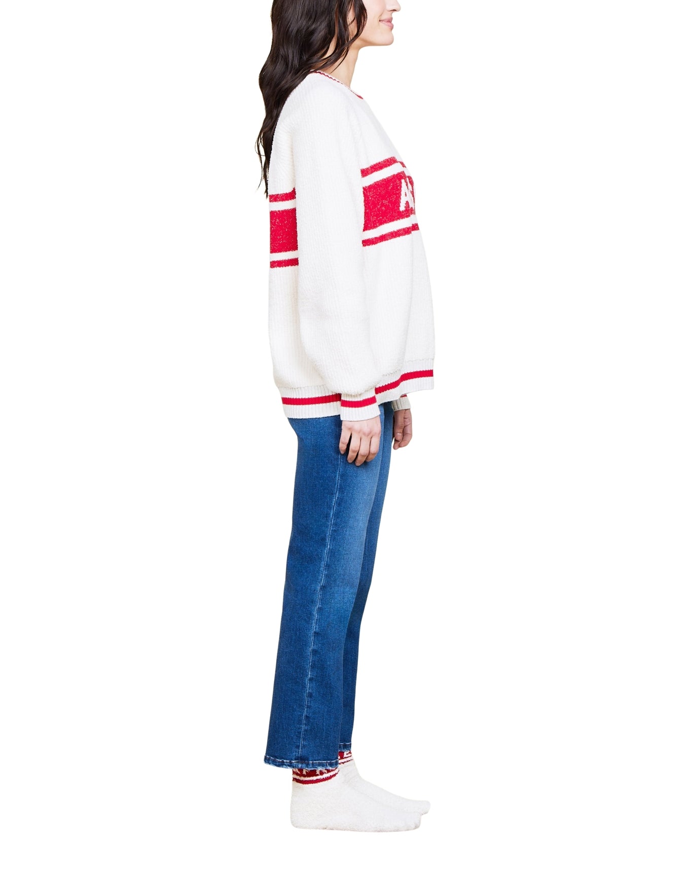 Unisex | Cozychic Cotton Apres Pullover | Cream-Americana Red