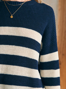 Womens - Miramar Linen Crew Sweater | Kadena Navy Stripe