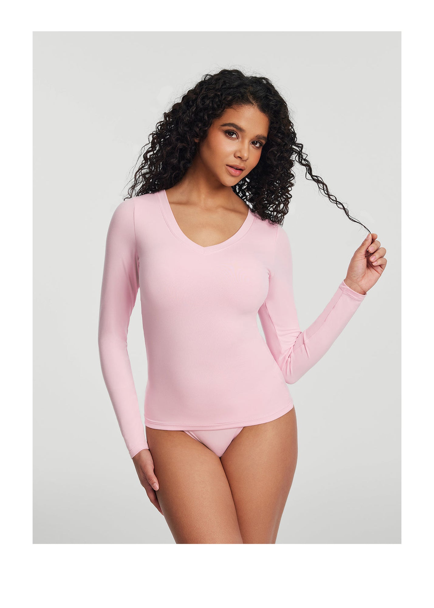 V-Neck Long Sleeve Top | Ballet Pink