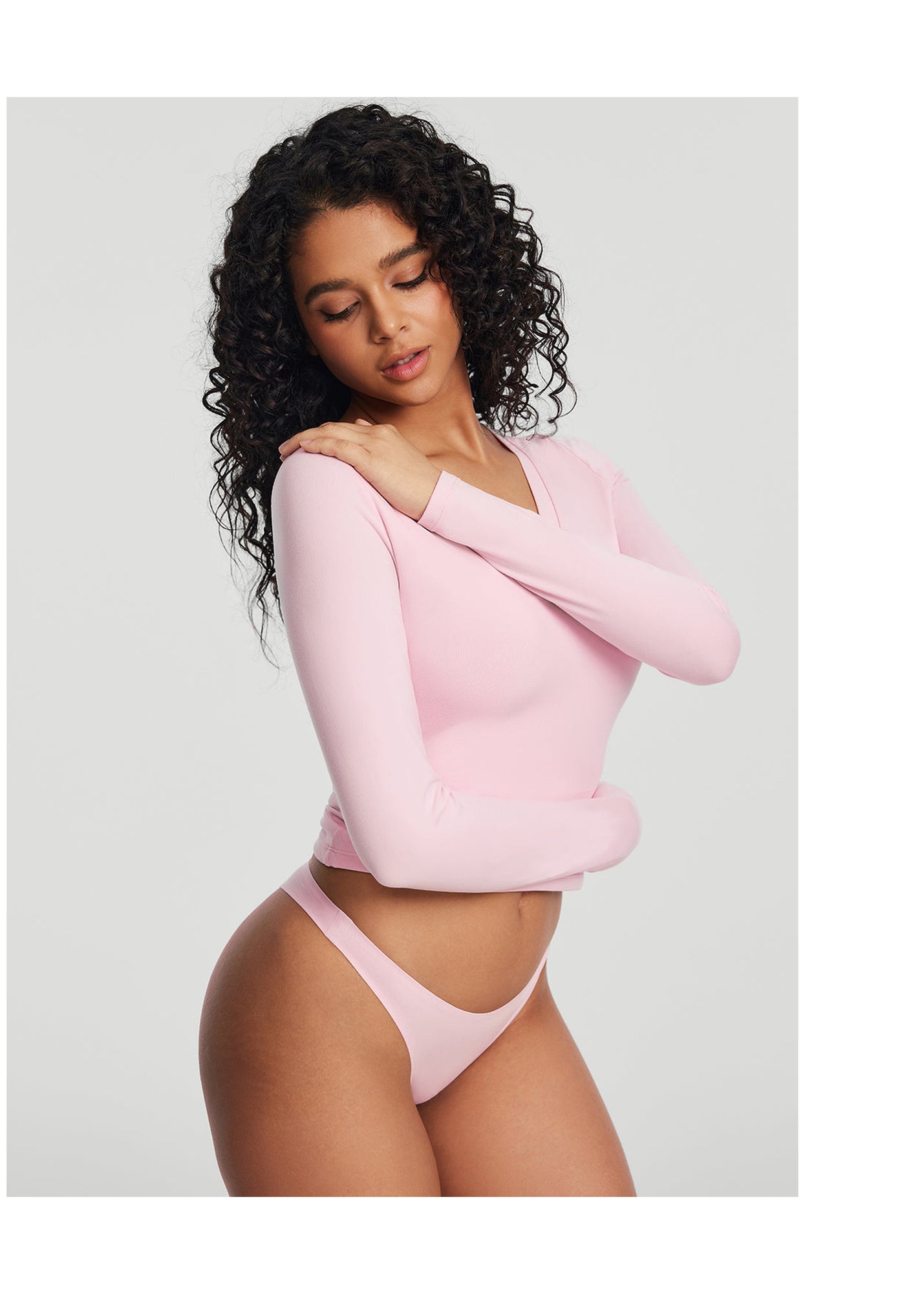 V-Neck Long Sleeve Top | Ballet Pink