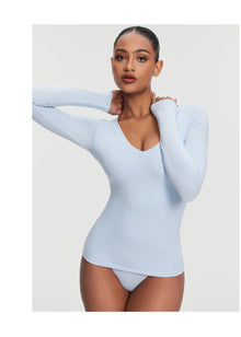 V-Neck Long Sleeve Top | Sky Blue