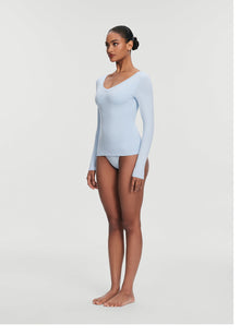 V-Neck Long Sleeve Top | Sky Blue