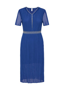 V-neck Waist-fitted Dress | Blue