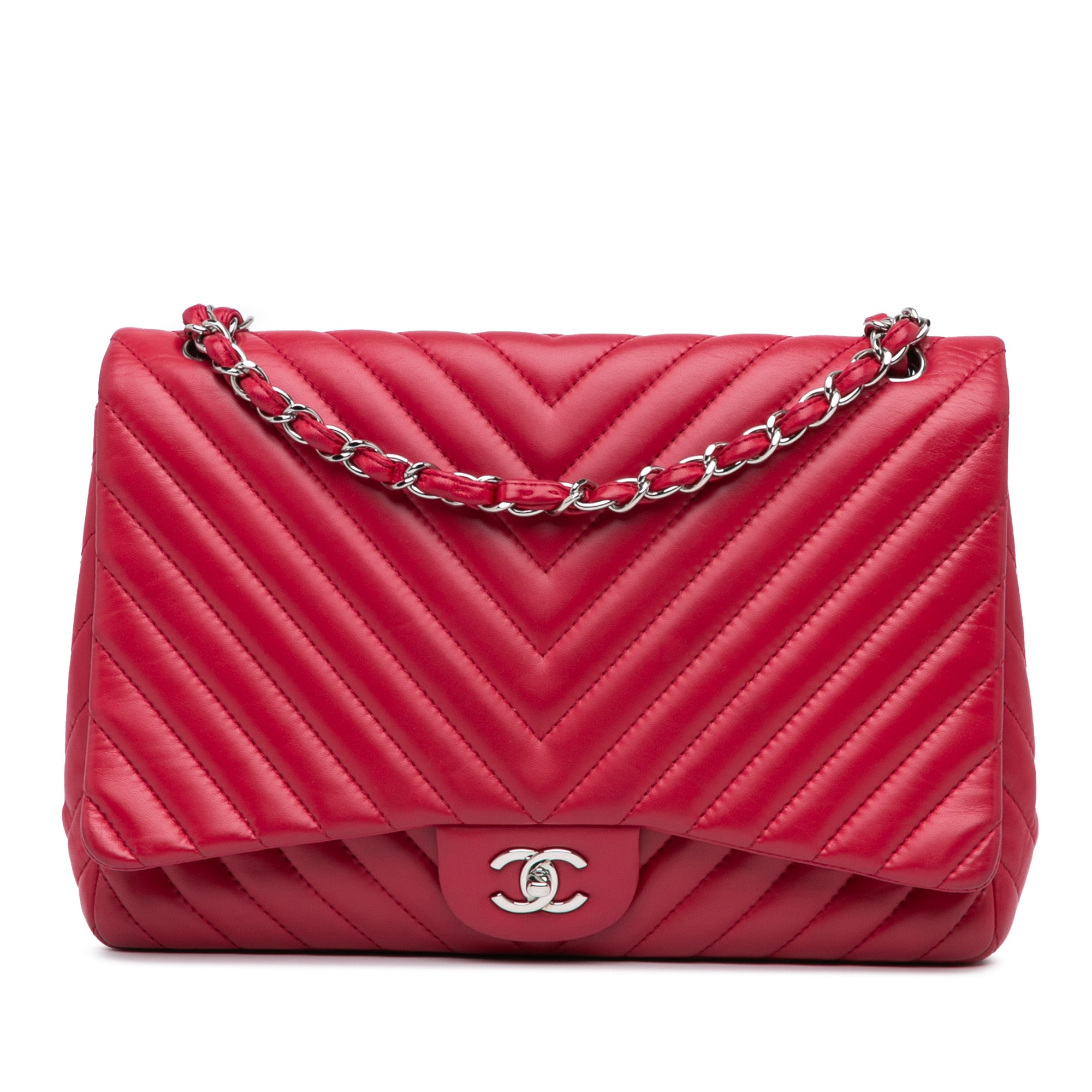 Chanel | Pre-Owned Maxi Classic Chevron Lambskin Single Flap | Pink/Dark Pink