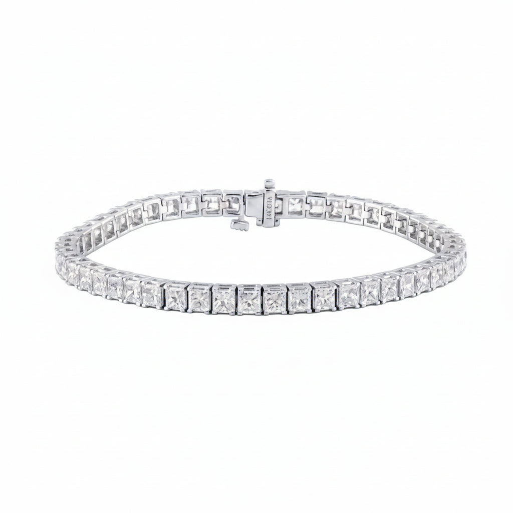 10.00 CT Princess Natural Diamond | Tennis Bracelet | 14K White Gold | G-H Color | VS Clarity