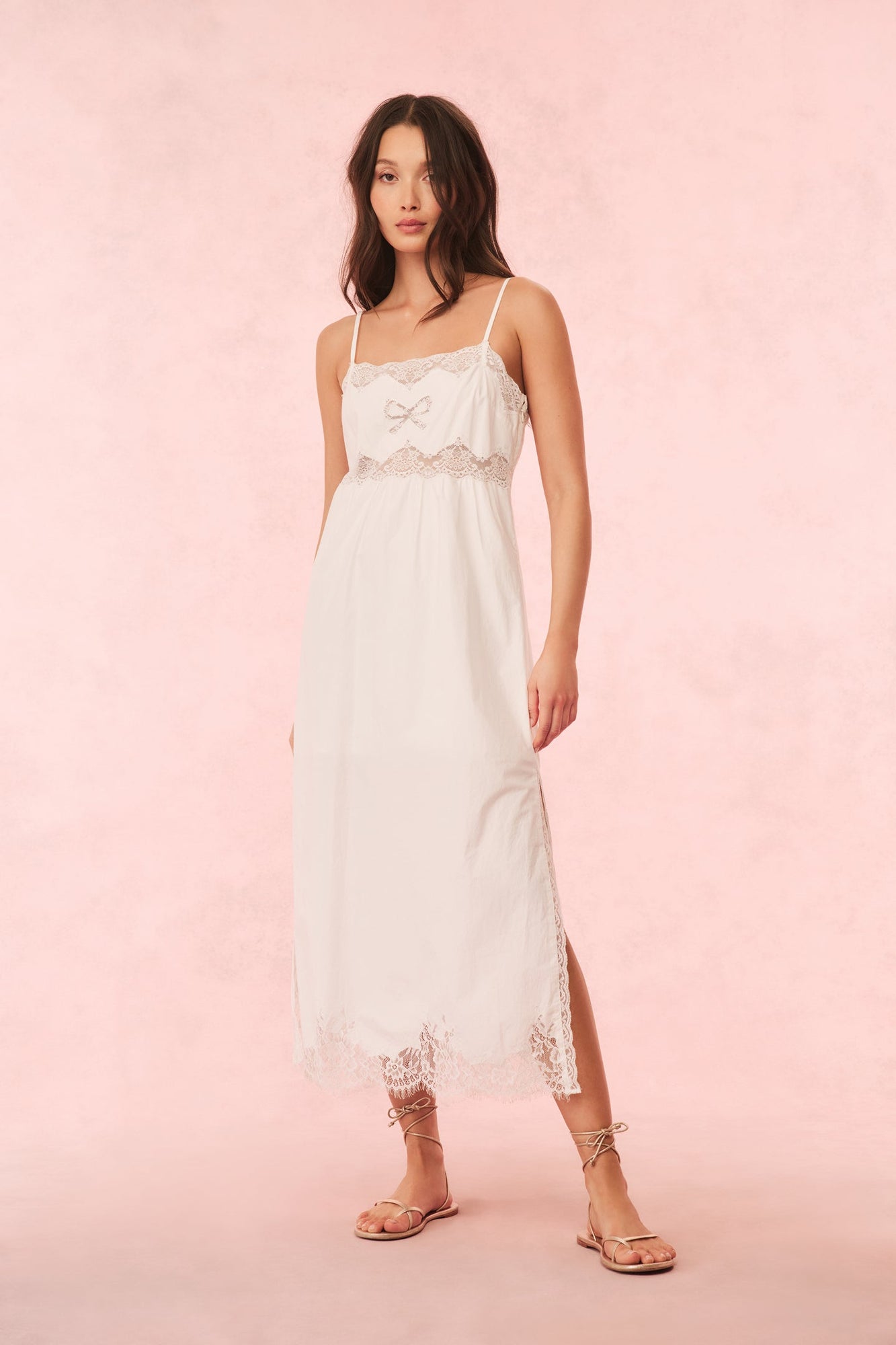 Vinca Cotton Lace Bow Midi Dress | Optic White