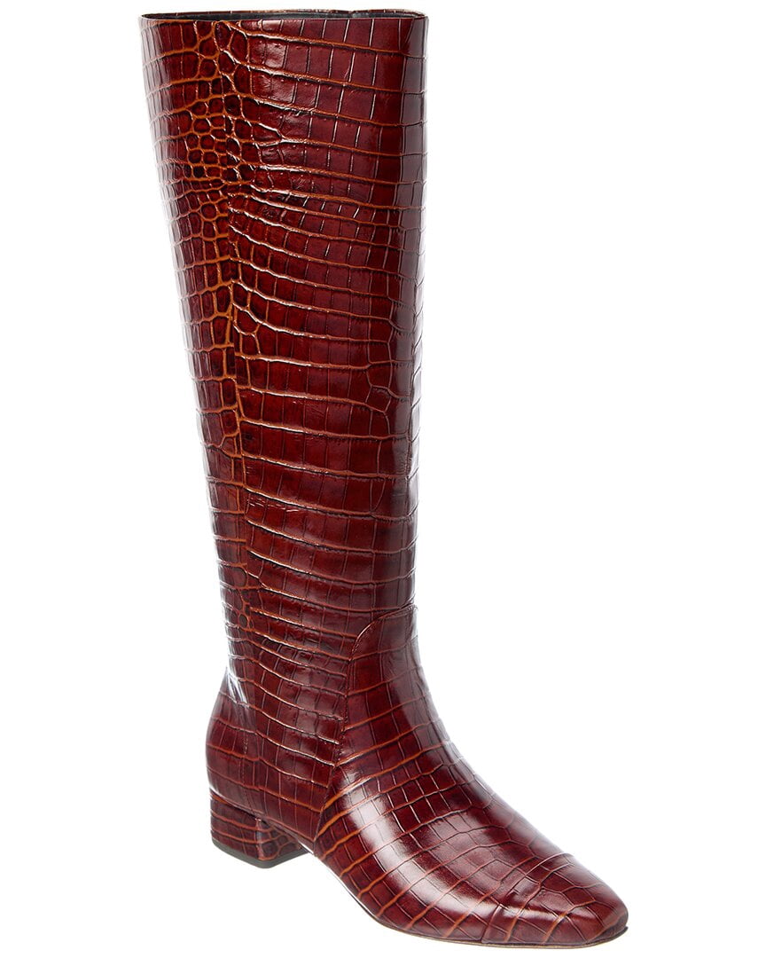 VERONICA BEARD | Womens | Veronica Beard Cecile Wide Calf Croc-Embossed Leather Knee-High Boot | Red