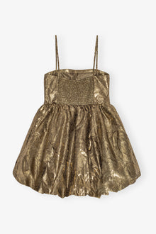 Shibori Pleat Strap Mini Dress | Gold