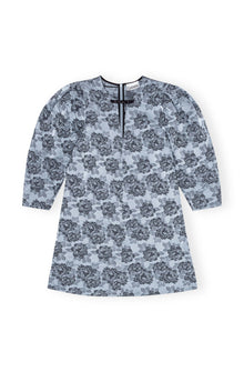 Botanical Jacquard A-shaped Mini Dress | Illusion Blue