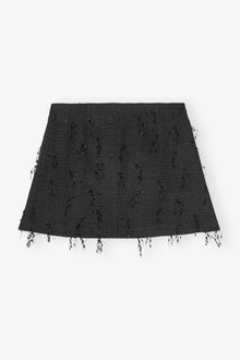 Fringed Tweed Mini Skirt | Black