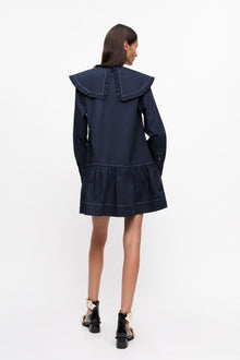 Cotton Poplin Big Collar Mini Shirt Dress | Sky Captain