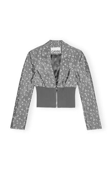 Acetate Jacquard Cropped Blazer | Smoked Pearl