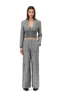 Acetate Jacquard Cropped Blazer | Smoked Pearl