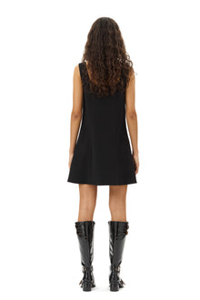 Bonded Crepe Front Button-Closure Mini Dress | Black