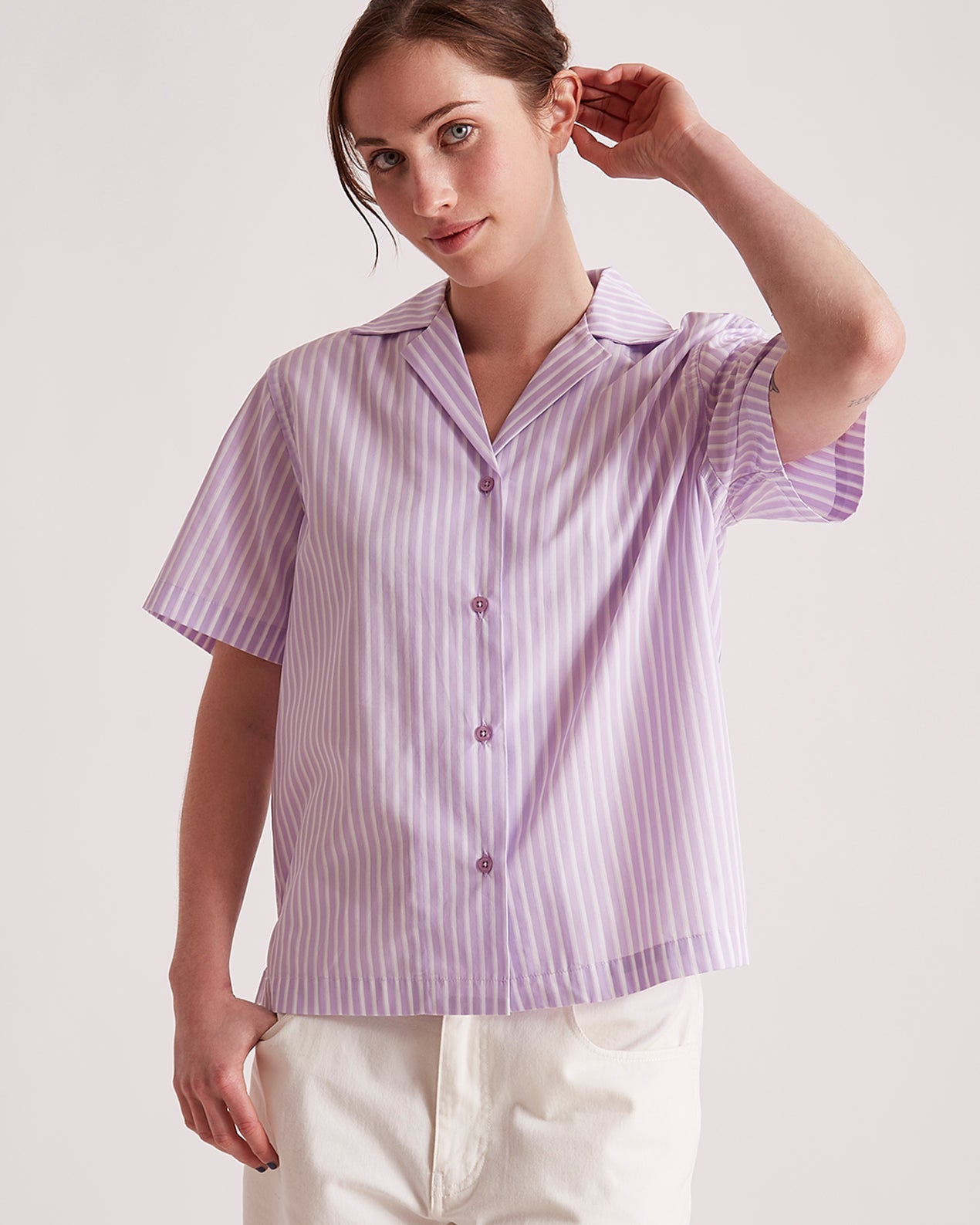 Violet Quartz | Dani Cotton Stripe SS Shirt