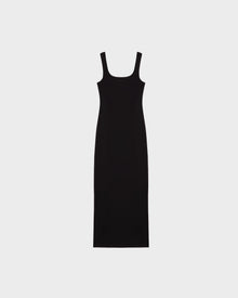 The Rudsak WANDA - 8524035 Black is a sleeveless womens maxi dress with a square neckline, ankle-length cut, and stretch performance fabric, shown against a plain white background for a sleek modern look.