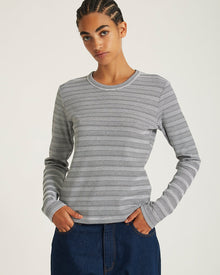 Ivory | Striped Waffle LS Tee