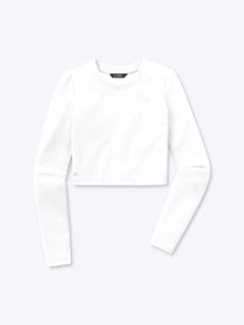 Womens | Long Sleeve Slim-Fit Tomboy-Cotton Cropped Tee | White