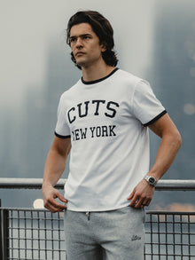 Mens | Retro Classic-Fit Ringer Tee | White/Marine Navy