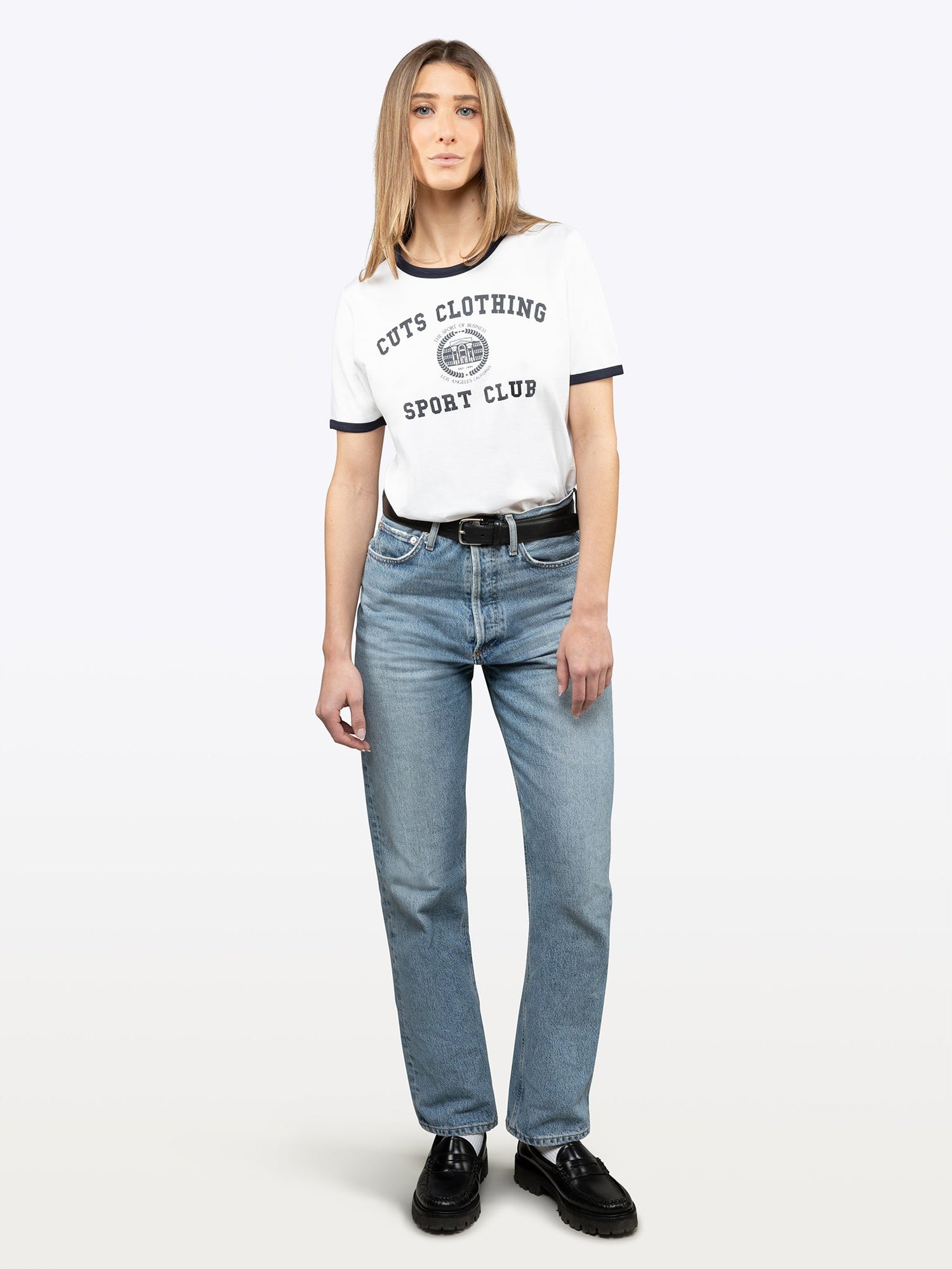 Womens | Retro Ringer Classic-Fit Tee Shirt | Marine Navy