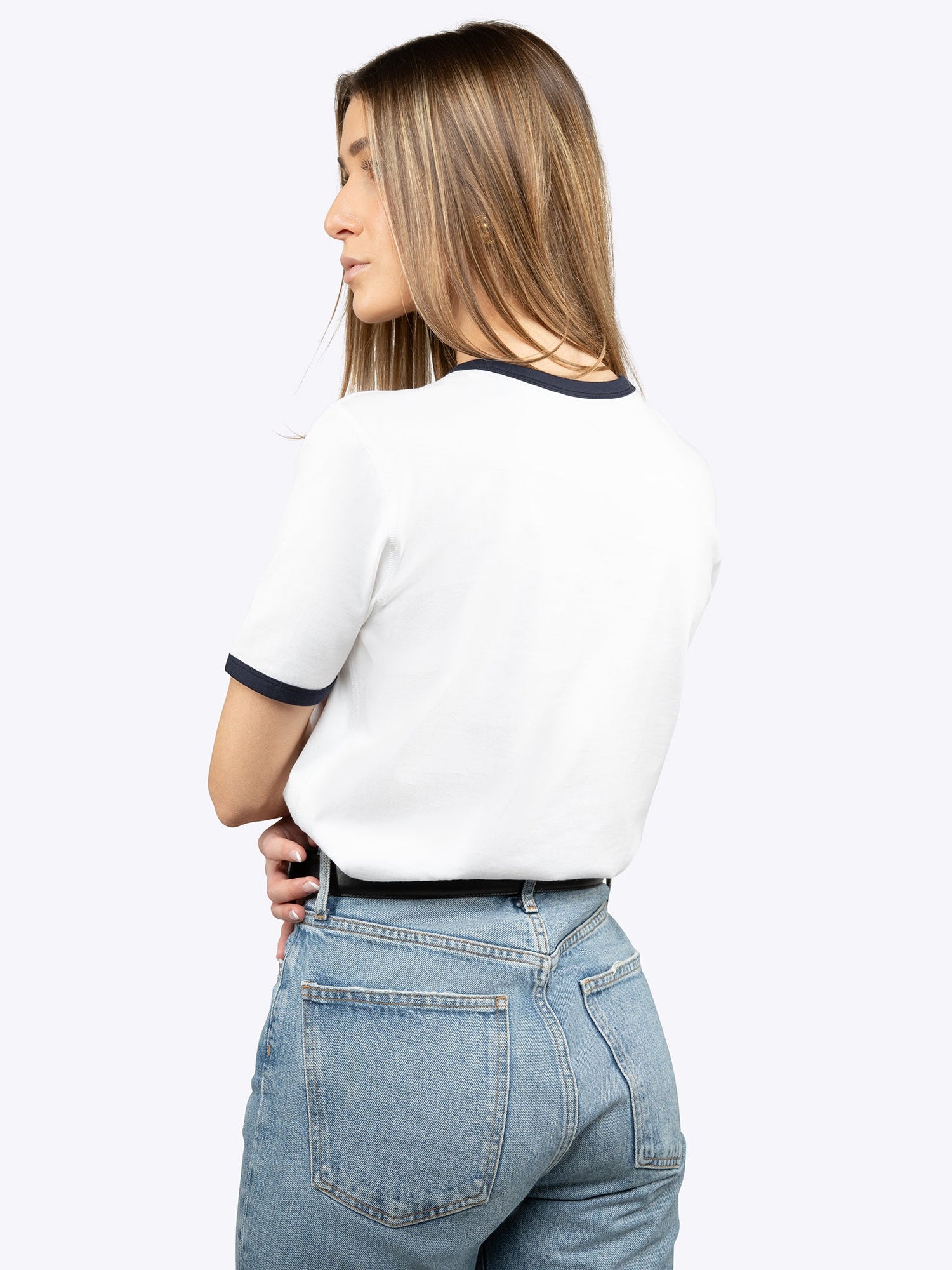 Womens | Retro Ringer Classic-Fit Tee Shirt | Marine Navy