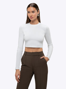 Womens | Long Sleeve Slim-Fit Tomboy-Cotton Cropped Tee | White