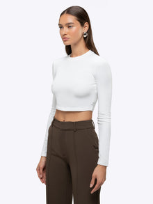 Womens | Long Sleeve Slim-Fit Tomboy-Cotton Cropped Tee | White