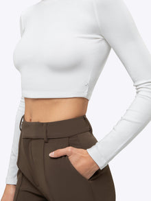 Womens | Long Sleeve Slim-Fit Tomboy-Cotton Cropped Tee | White