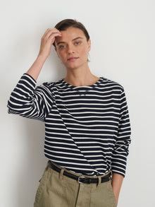 Women | Lakeside Tee | Stripe Dark Navy x Natural